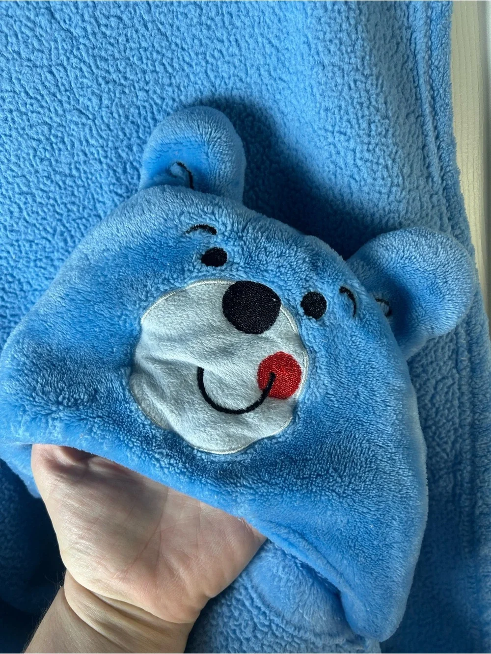 Just to You Blue Hooded Teddy Bear Baby Toddler Blanket Red White Black